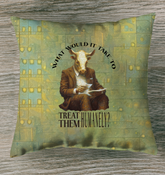 Buffalo wearing glasses on decorative outdoor pillow.