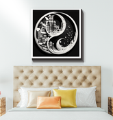 Wrapped canvas depicting movement and pause in art.