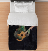 Colorful wildflower print comforter on a cozy bed, enhancing bedroom aesthetics.