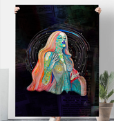 Bright and colorful Poppy Parade Sherpa Blanket on a cozy living room sofa.