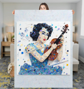 Stylish Whimsical Waves Sherpa Blanket folded on a modern bed