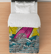 Peaceful Surfing 5 32 Duvet Cover with a calming wave pattern for a restful bedroom environment.