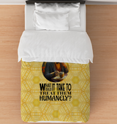 Hipster Monkey with Glasses Comforter on a bed.