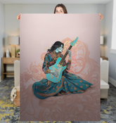 Floral Sherpa blanket with serene petal design in soft colors.