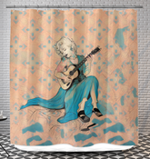 Elegant and durable Hibiscus Harmony Shower Curtain adding a pop of color to the bathroom decor.