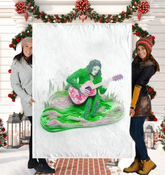 Serene Crane Dance Sherpa Blanket draped over a cozy living room sofa.