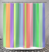 Elegant monochrome stripe shower curtain in a modern bathroom setting.