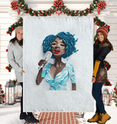 Midnight Garden Sherpa Blanket with floral patterns in a cozy setting