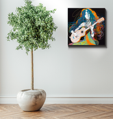 Artistic display of chrysanthemums on stretched canvas