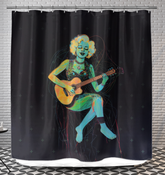 Close-up of Hydrangea Haven Shower Curtain with detailed floral design.