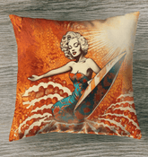 Vibrant Surfing 5 05 Outdoor Pillow with lively surfboard design, ideal for poolside lounging."