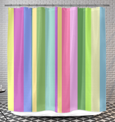 Urban Jungle Stripe Shower Curtain showcasing lush greenery and stripe design for modern bathrooms.