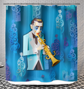 Mountain Peaks Kirigami Shower Curtain hanging in a bright bathroom setting.