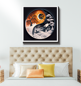 Wrapped canvas depicting frost and fire elements.