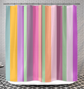 Earthy Elegance striped shower curtain in a modern bathroom setting.