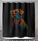 Elevate your bathroom decor with the Dog Days of Luxury Shower Curtain, featuring chic and pampered dogs enjoying lavish lifestyles.