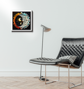 Wrapped canvas showing abstract stitch and unravel theme.