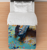 Nautical Kirigami Lighthouse design on duvet cover.