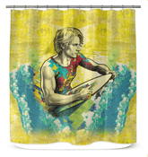 Surfing 1 33 Shower Curtain in a bathroom, showcasing its dynamic surf design for a refreshing and stylish bathing experience