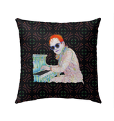 Lavender Lullaby Outdoor Pillow on a sunny garden bench.