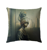 Floral Serenity Beyond Style Outdoor Pillow on a garden bench.