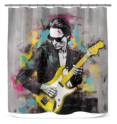 Frosty Dawn Minimalist Abstract Shower Curtain hanging in a modern bathroom.