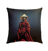 Urban Elegance Beyond Style Outdoor Pillow on a modern patio sofa.