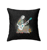 Elegant floral cascade design on indoor pillow for stylish home decor.