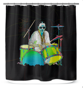 Close-up of Sunshine Meadow Shower Curtain's colorful floral pattern.