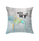 Bridge Pose Renewal Indoor Pillow on a modern sofa.