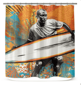 Sunset Surfer's Dream Shower Curtain Dive Into Coastal Comfort - Beyond T-shirts