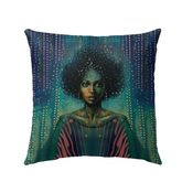 Urban Elegance decorative outdoor pillow on a garden bench