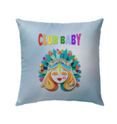 Enchanted Woodlands Outdoor Pillow on a garden bench