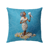 Coastal Crest outdoor pillow on garden chair, weather-resistant