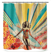 Sunset Surfer Shower Curtain Catch The Coastal Tranquility - Beyond T-shirts