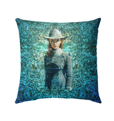 Celestial Wonder Beyond Style Outdoor Pillow on a chic patio chair.