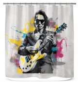 Emerald Horizon Minimalist Abstract Shower Curtain in a bathroom setting.