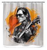 Celestial Paths minimalist abstract shower curtain - full view.