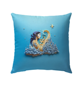 Vibrant Tropical Paradise Leaf design on outdoor pillow.