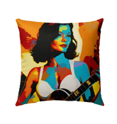 SurArt 77 Outdoor Pillow adding a splash of color and comfort to an outdoor seating area, showcasing its unique design.