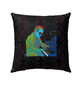 Bright yellow Marigold Melody pillow on an outdoor chair, enhancing patio decor.