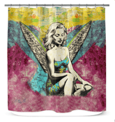 Surfing 1 19 Shower Curtain enhancing a bathroom, with its bold surf imagery turning every shower into a seaside adventure.