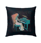 Meadow Dream pillow displayed on outdoor patio furniture