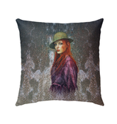 Boho Delight Beyond Style Outdoor Pillow on a bohemian-themed patio chair.