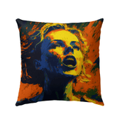 SurArt 86 Outdoor Pillow featured on an outdoor sofa, illustrating its unique pattern and suitability for enhancing outdoor elegance.