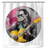 Oceanic Drift Minimalist Abstract Shower Curtain in a Contemporary Bathroom.