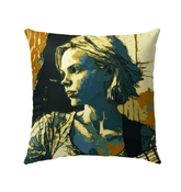 SurArt 85 Outdoor Pillow displayed on patio furniture, showcasing its unique design and suitability for outdoor environments.