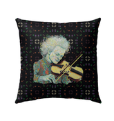 Yellow daffodil patterns on outdoor pillow enhancing garden beauty