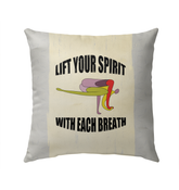 Outdoor pillow with calming Child's Pose design.