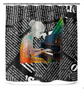 Enchanted Evening Shower Curtain depicting a magical forest at dusk